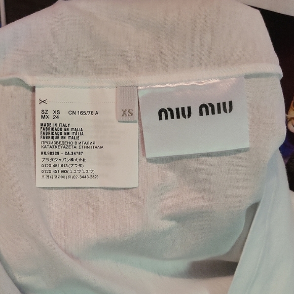 Miu Miu White Tee with Gold Pin Detail - Picture 5 of 6